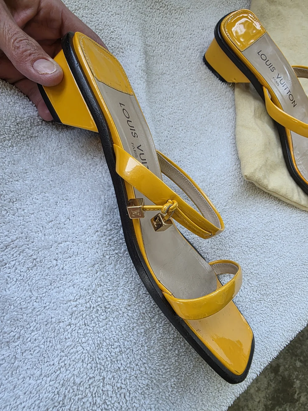 Louis Vuitton Patent Leather Yellow Strappy Square-Toe Sandals Size 37